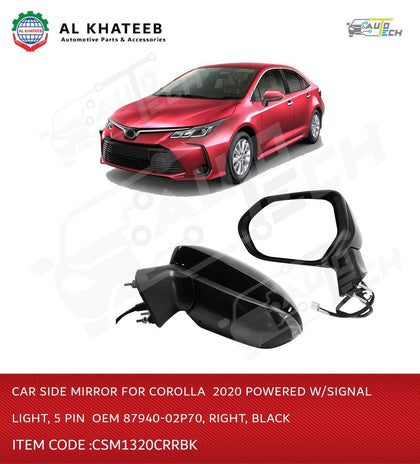 Car Side Mirror for Corolla 2020 Powered with Signal Light 5PIN OEM 87910-02P80 Right Black