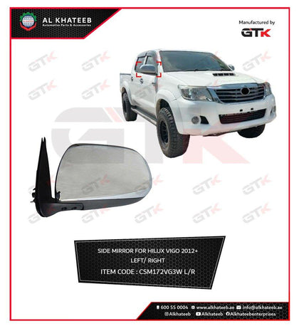 GTK Car Rear View Side Door Mirror Right Hilux Vigo 2012-2014, 3Pcs Wire