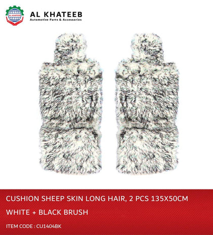 Al Khateeb Universal Car Cushion Sheep Skin Long Hair Fur Wool Car Seat Covers 135X50Cm 2Pcs, White + Black Blush