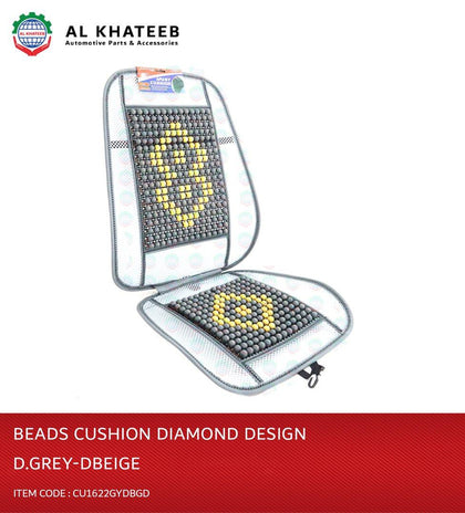 Al Khateeb Universal Car Wooden Beads Cushion Seat Cover Diamond Design, Dark Gray, Dark-Beige