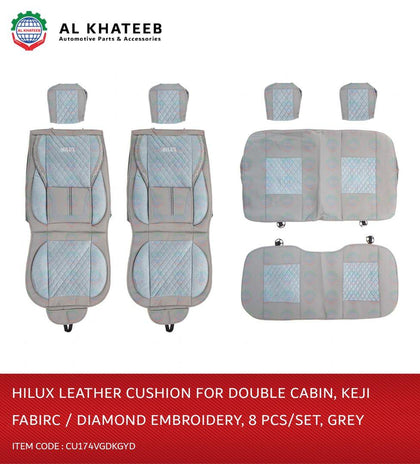 Al Khateeb Car Cushion Cover Hilux Leather, Keji Fabric, Diamond Embroidery Double Cabin 8 Pcs/Set Dark Grey Hilux Vigo 2006-2014