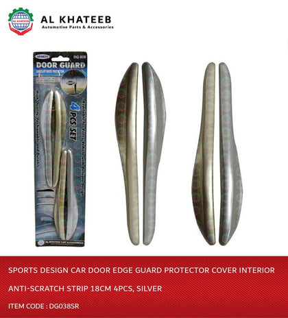 Al Khateeb Sports Design Car Door Edge Guard Protector Cover Interior Anti-Scratch Strip 18Cm 4Pcs, Silver