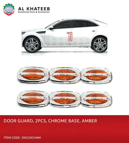 King Tools Universal Car Door Protectors Bump Stop Door Edge Guard Strip Dent Reflectors Clip, Chrome Base, 2Pcs Amber