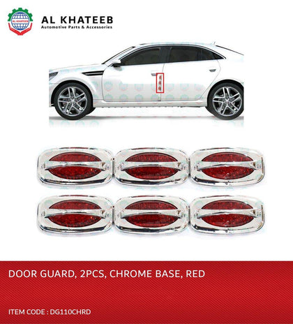 King Tools Universal Car Door Protectors Bump Stop Door Edge Guard Strip Dent Reflectors Clip, Chrome Base, 2Pcs Red