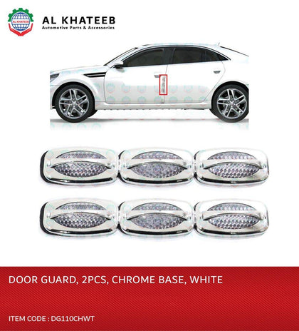 King Tools Universal Car Door Protectors Bump Stop Door Edge Guard Strip Dent Reflectors Clip, Chrome Base, 2Pcs White