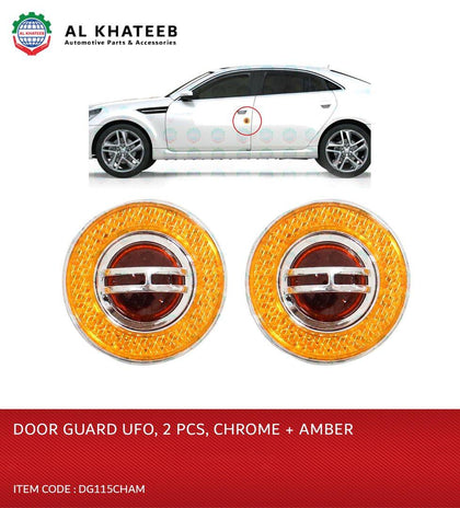King Tools Universal Car Door Protectors Bump Stop Door Edge Guard Strip Dent Reflectors, Ufo Design 2Pcs Chrome+Amber