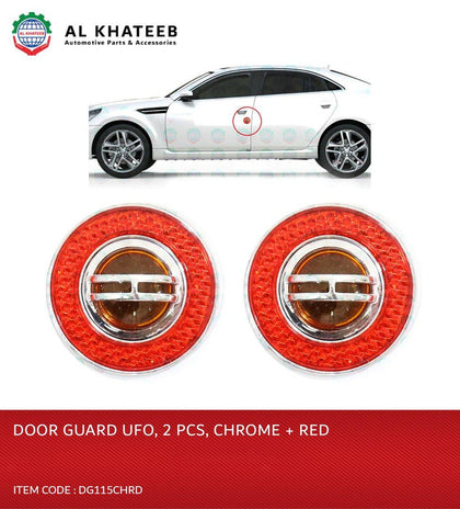 King Tools Universal Car Door Protectors Bump Stop Door Edge Guard Strip Dent Reflectors, Ufo Design 2Pcs Chrome+Red