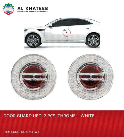 King Tools Universal Car Door Protectors Bump Stop Door Edge Guard Strip Dent Reflectors, Ufo Design 2Pcs Chrome+White