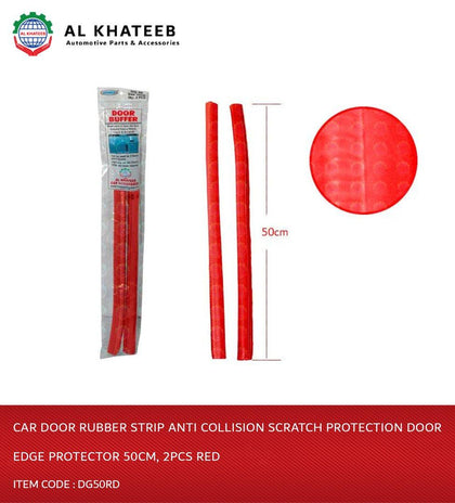 Al Khateeb Car Door Rubber Strip Anti Collision Scratch Protection Door Edge Protector 50Cm, 2Pcs Red