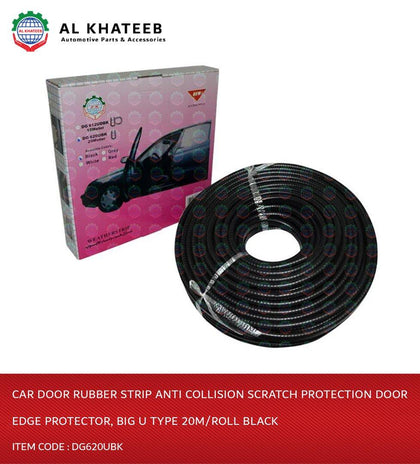 Car Door Rubber Strip Anti Collision Scratch Protection Door Edge Protector, Big U Type 20M/Roll Black