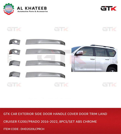 GTK Car Exterior Side Door Handle Cover Door Trim Land Cruiser FJ200/Prado 2016-2022, 8Pcs/Set ABS Chrome