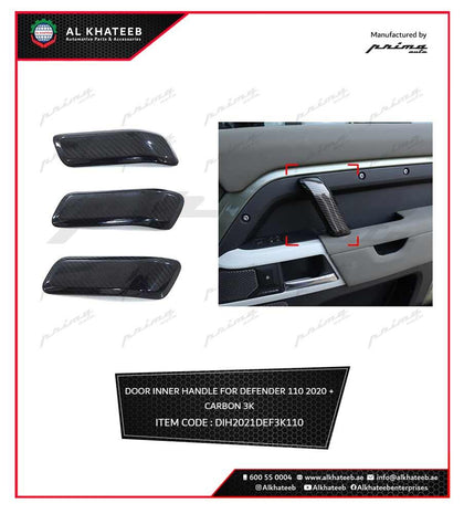 Prima Car Interior Front Door Handle Cover Trim 3K Carbon Fiber Defender 110 2020-2023 3Pcs/ Set
