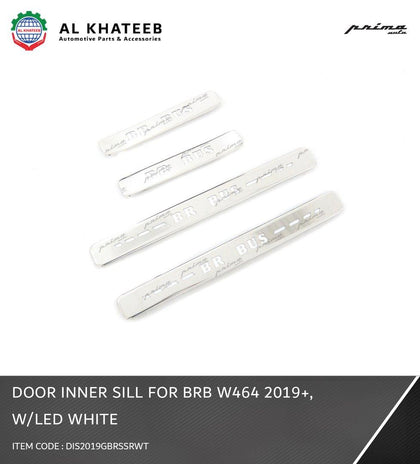 Prima Car Side Door Sill Scuff Plate Trim With Brabus Silver White LED Illuminated W464 2019+, 4Pcs Set