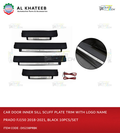 Car Door Inner Sill Scuff Plate Trim With Logo Name Prado Fj150 2018-2021, Black 10Pcs/Set