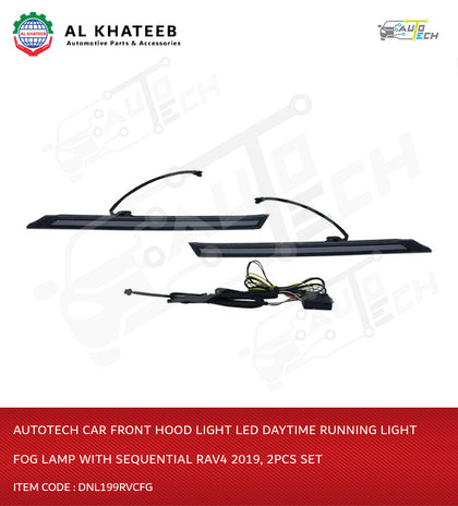 AutoTech Car Front Hood Light LED Daytime Running Light Fog Lamp With Sequential Rav4 2019, 2Pcs Set