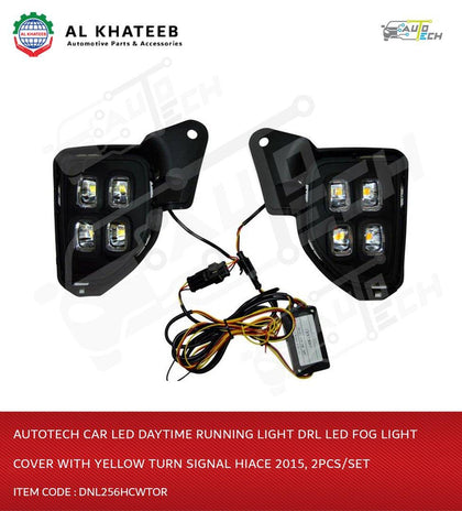 Auto-Tech Car Led Daytime Running Light Drl Led Fog Light Cover With Yellow Turn Signal Hiace 2015, 2Pcs/Set