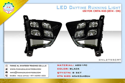 AutoTech Car Headlights Day Light Daytime Running Light LED Fog Drl Ix25 Creta 2015+, Black 2Pcs
