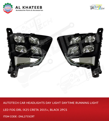 AutoTech Car Headlights Day Light Daytime Running Light LED Fog Drl Ix25 Creta 2015+, Black 2Pcs