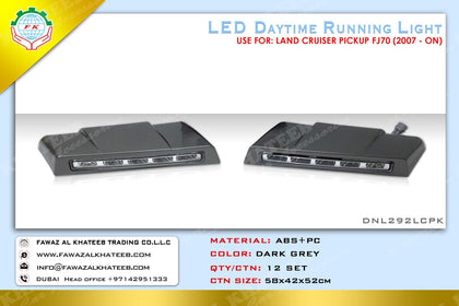 AutoTech Car LED Daytime Front Drl Light Kit Land Cruiser Pickup 2007-2022, 2Pcs, Dark Gray