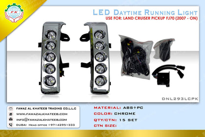 AutoTech Car LED Daytime Running Light Drl Fog Lamps Assembly Land Cruiser FJ70 2007-2022, 2Pcs Chrome