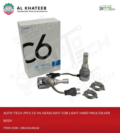 Auto-Tech 2Pcs C6  H4 Headlight Cob Light Hard Pack/Silver Body