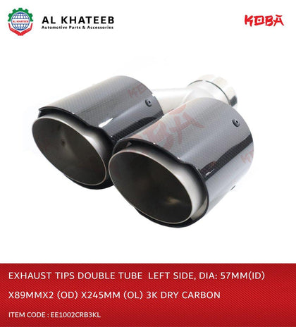 EXHAUST TIPS DOUBLE TUBE  LEFT SIDE, DIA: 57MM(ID)x89MMX2 (OD) x245MM (OL) 3K DRY CARBON