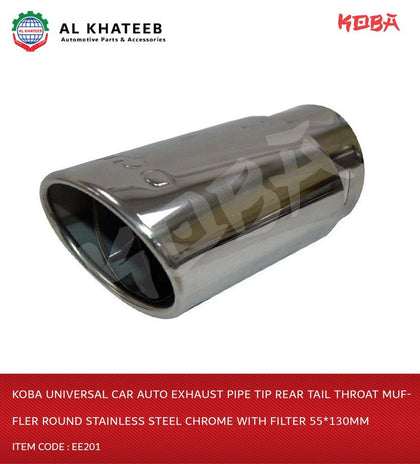 Koba Universal Car Auto Exhaust Pipe Tip Rear Tail Throat Muffler Round Stainless Steel Chrome With Filter 55*130Mm