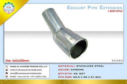 Koba Universal Car Stainless Steel Round Exhaust Extanesion Pipe, L Bent Style 63*230Mm Chrome