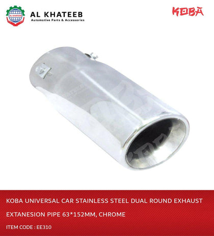 Koba Universal Car Stainless Steel Dual Round Exhaust Extanesion Pipe 63*152Mm, Chrome