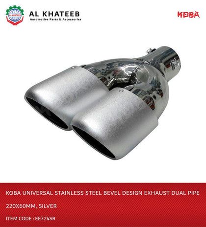 Koba Universal Stainless Steel Bevel Design Exhaust Dual Pipe 220X60Mm, Silver