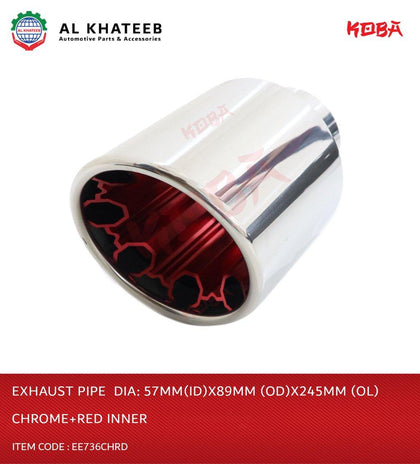 Koba Universal Car Exhaust Pipe Red Inner, Chrome 60Mmx89Mmx165Mm