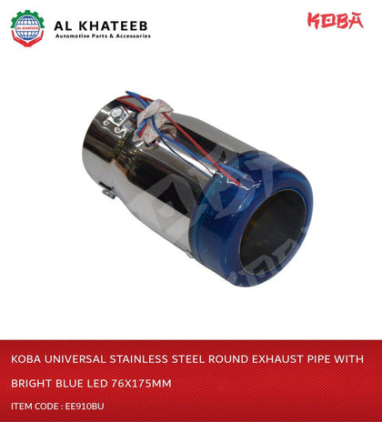 Universal Stainless Steel Round Exhaust Pipe With Bright Blue LED 76X175Mm