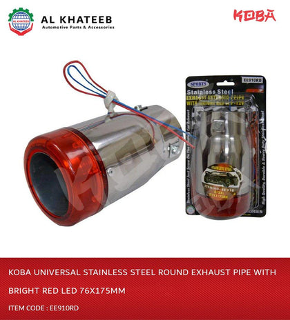 Universal Stainless Steel Round Exhaust Pipe With Bright Red LED 76X175Mm