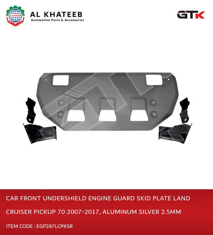 GTK Car Front Undershield Engine Guard Skid Plate Land Cruiser Pickup 70 2007-2017, Aluminum Silver 2.5Mm