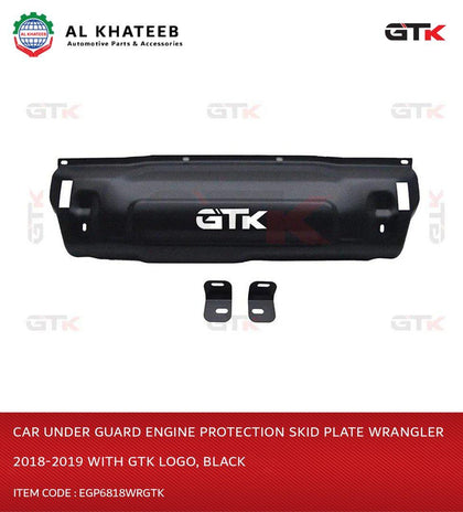 GTK Car Under Guard Engine Protection Skid Plate Wrangler 2018-2019 With GTK Logo, Black