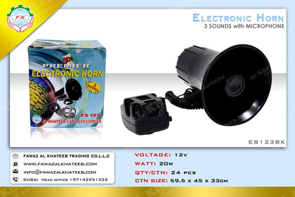 AutoTech 3 Tone Sound Car Siren Vehicle Horn With Mic Speaker System Emergency Sound Amplifier 20W, Black