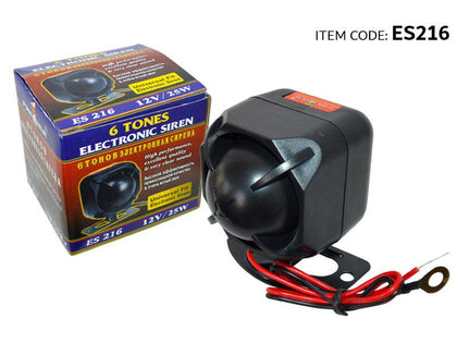 AutoTech 6 Tone Sound Car Siren Vehicle Horn With Mic Speaker System Emergency Sound Amplifier 12V 25W, Black - Es216