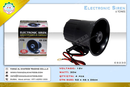 AutoTech 6 Tone Sound Car Siren Vehicle Horn With Mic Speaker System Emergency Sound Amplifier 12V 30W, Black