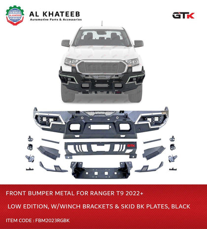 FRONT BUMPER METAL FOR  RANGER T9 2022-26, LOW EDITION, W/ WINCH BRACKETS & SKID BK PLATES  BLACK