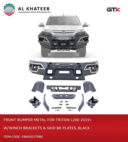 FRONT BUMPER METAL FOR TRITON L200 2019-25? W/WINCH BRACKETS & SKID BK PLATES  BLACK