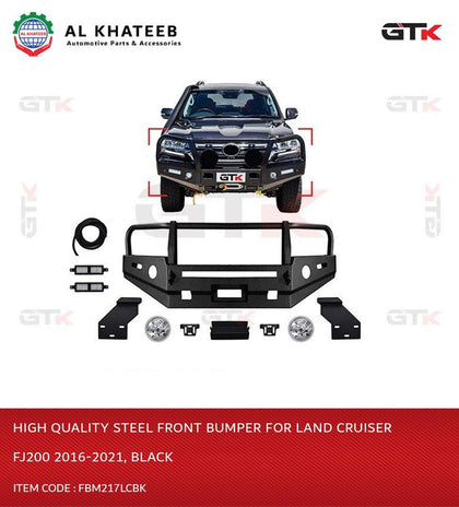 High Quality Steel Front Bumper For Land Cruiser FJ200 2016-2021, Black