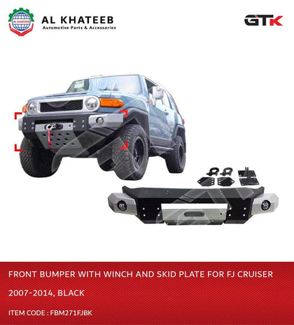 GTK Front Bumper With Winch And Skid Plate For FJ Cruiser 2007-2014, Black