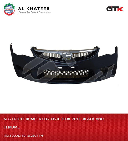 GTK ABS Front Bumper For Civic 2008-2011, Black And Chrome