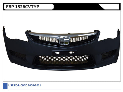 GTK ABS Front Bumper For Civic 2008-2011, Black And Chrome