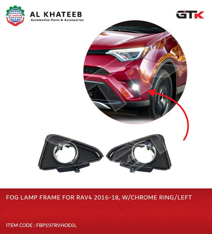 Car Front Bumper Fog Lamp Frame With Chrome Ring RAV4 2016-2018, Right Side