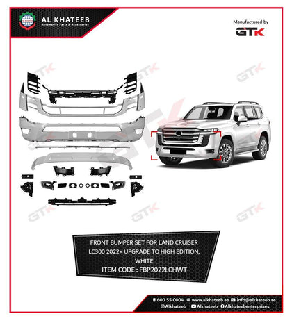 GTK Front White Bumper Set For Land Cruiser Lc300 2022+ Upgrade To High Edition, White