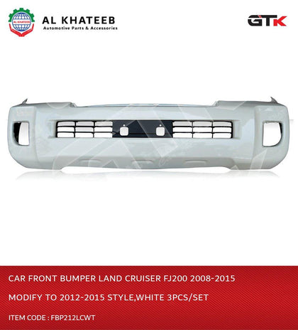 GTK Car Front Bumper Land Cruiser FJ200 2008-2015 Modify To 2012-2015 Style,White 3Pcs/Set