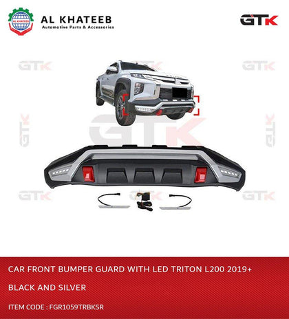 GTK Car Front Bumper Guard With LED Triton L200 2019+ Black And Silver