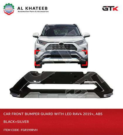 GTK Car Front Bumper Guard With LED Rav4 2019+, ABS Black+Silver