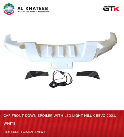 GTK Car Front Down Spoiler With LED Light Hilux Revo 2021, White